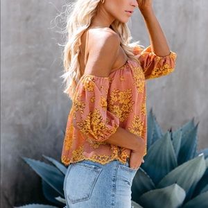 Teapot Lace Off the Shoulder Top - Clay
